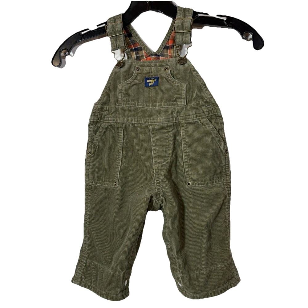 OshKosh B'Gosh Olive Green Corduroy Bib Overalls Size 3-6 M Cotton Vestbak - Picture 14 of 14